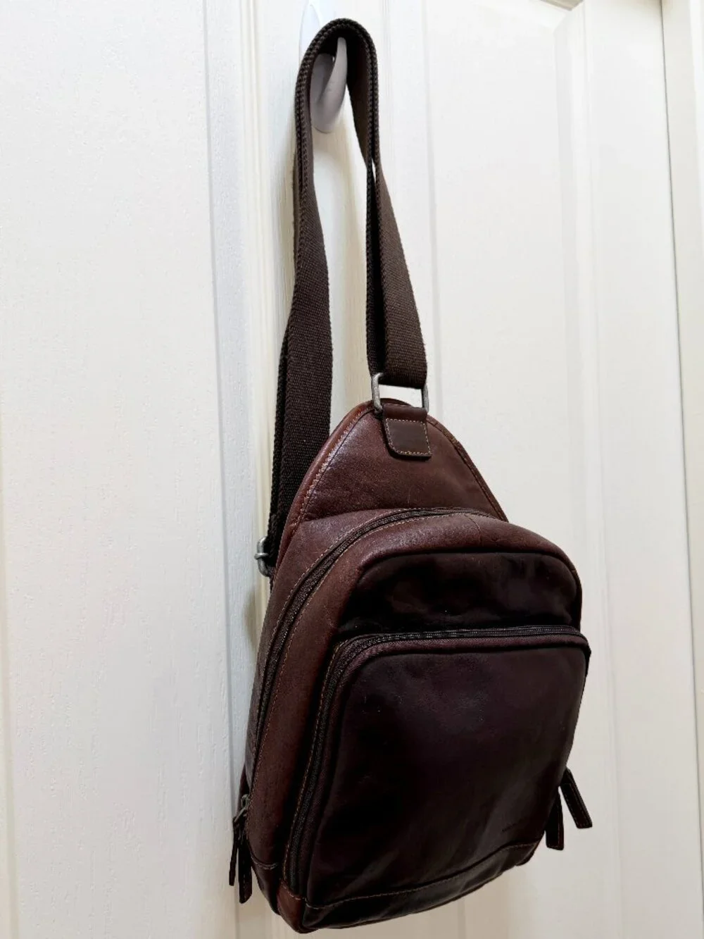 Jack Georges Leather Crossbody Backpack Brown Zip Closure Adjustable Strap Boho